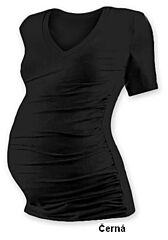 Těhotenské tričko "V" výstřih VANDA krátký rukáv Jožánek - L/XL, černá