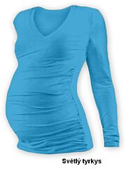 Tehotenské tričko "V" výstrih VANDA dlhý rukáv Jožánek - S / M, svetlý tyrkys