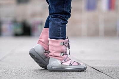 Detské zimné barefoot topánky Be Lenka Snowfox Kids - Pink & Grey