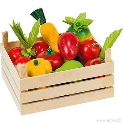 Směs ovoce a zeleniny v dřevěné přepravce - Goki