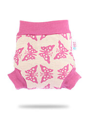 Vlnené vrchné nohavičky - Ružové motýliky - XL
