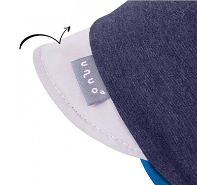 UNUO dětská čepice z teplákoviny s reflexním kšiltem spadená, jeans temný, jednorožci