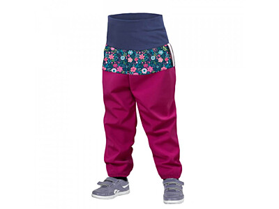 Batolecí softshellové kalhoty Unuo bez zateplení tm. růžová, květiny